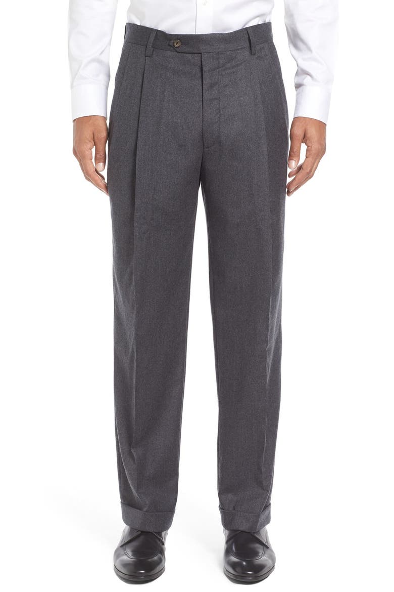 Lightweight Flannel Pleated Classic Fit Dress Trousers, Main, color, MEDIUM GREY