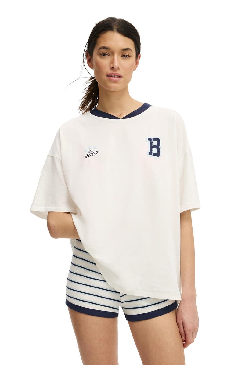 COTTON ON BODY Women's 90's Oversized Sporty V-Neck Tee, Main, color, Coconut Milk Body Wellness