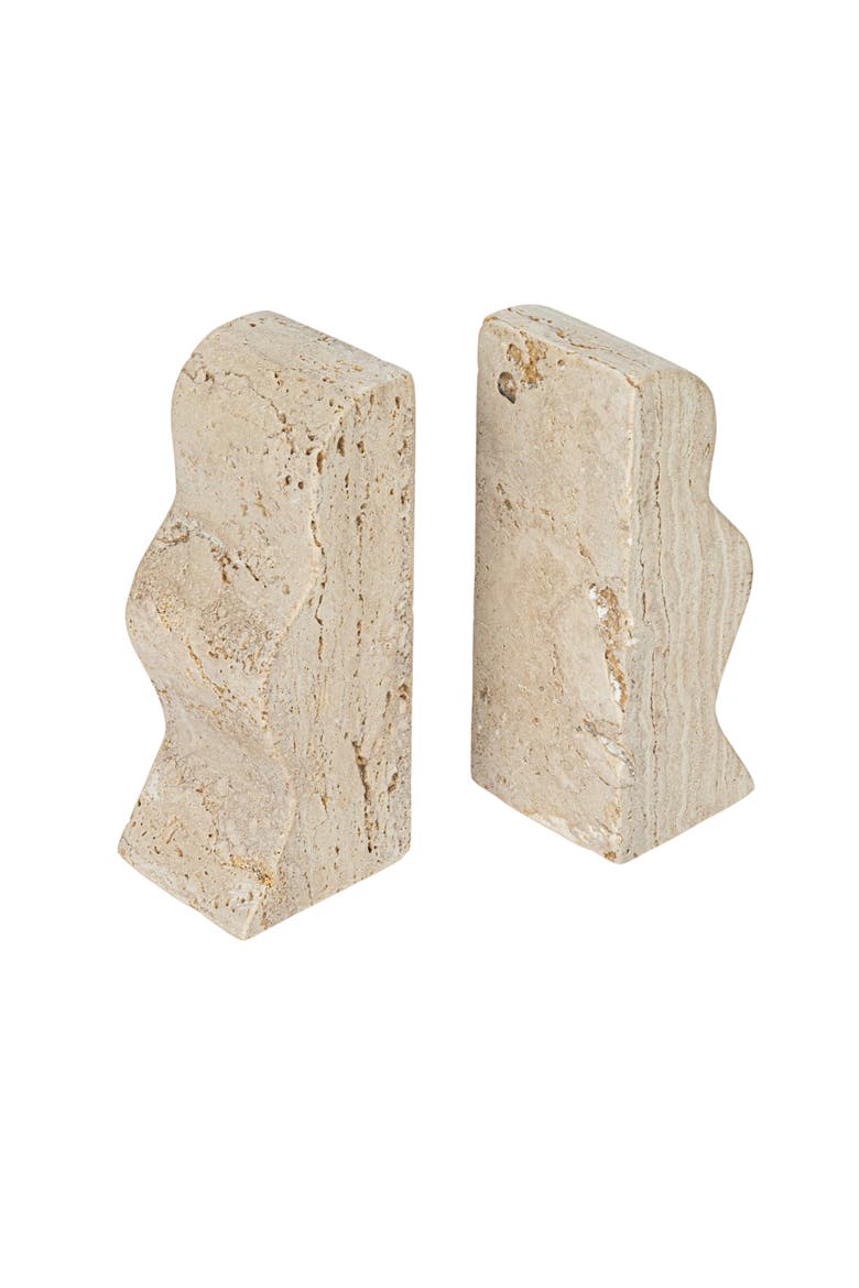 Decorative Travertine Wave Bookends, Natural, Main, color, Natural