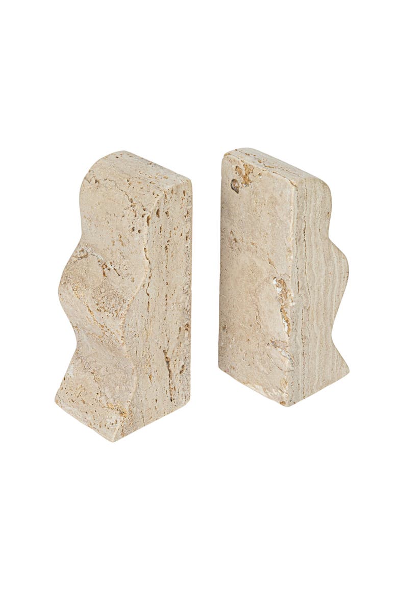 Storied Home Decorative Travertine Wave Bookends, Natural, Main, color, Natural