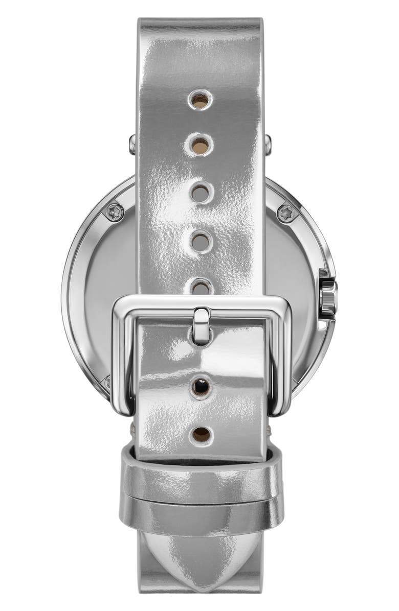 Tory Burch The Pierced Leather Strap Watch, 36mm, Alternate, color, Silver
