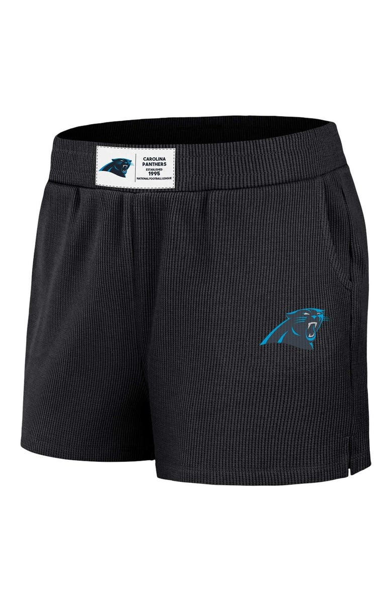 WEAR by Erin Andrews Women's WEAR by Erin Andrews Black Carolina Panthers Waffle Knit Long Sleeve T-Shirt & Shorts Lounge Set, Alternate, color, Black
