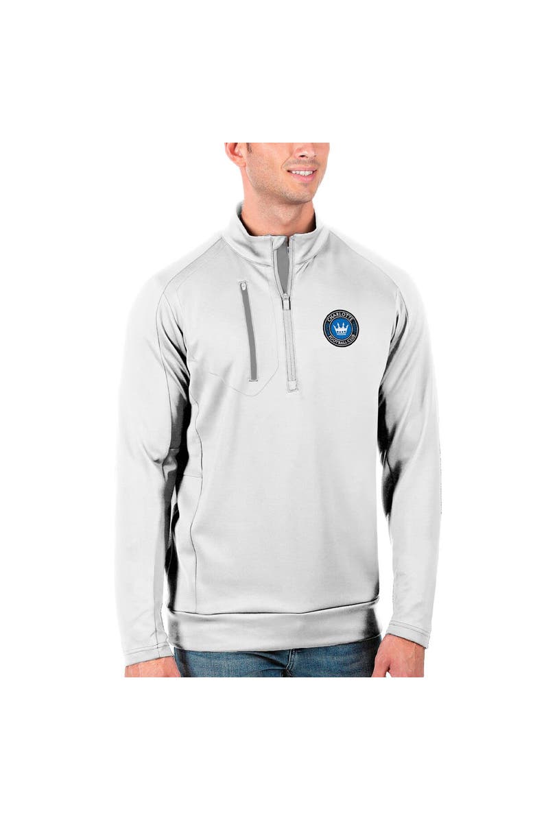 ANTIGUA Men's Antigua White/Silver Charlotte FC Generation Quarter-Zip Pullover Jacket, Main, color, 