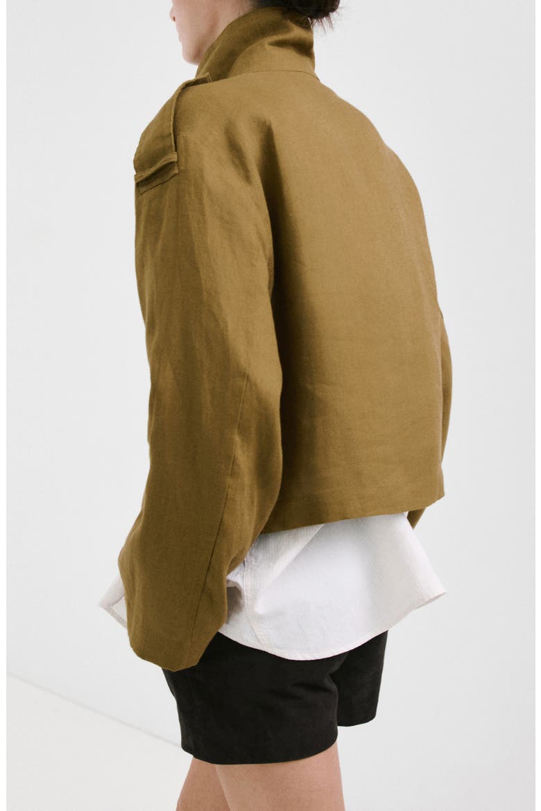 Funnel Neck Linen Jacket, Alternate, color, OLIVE GREEN