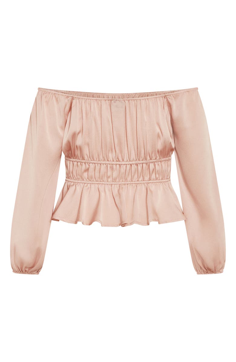 City Chic Georgie Shirred Satin Top, Alternate, color, Champagne Gold