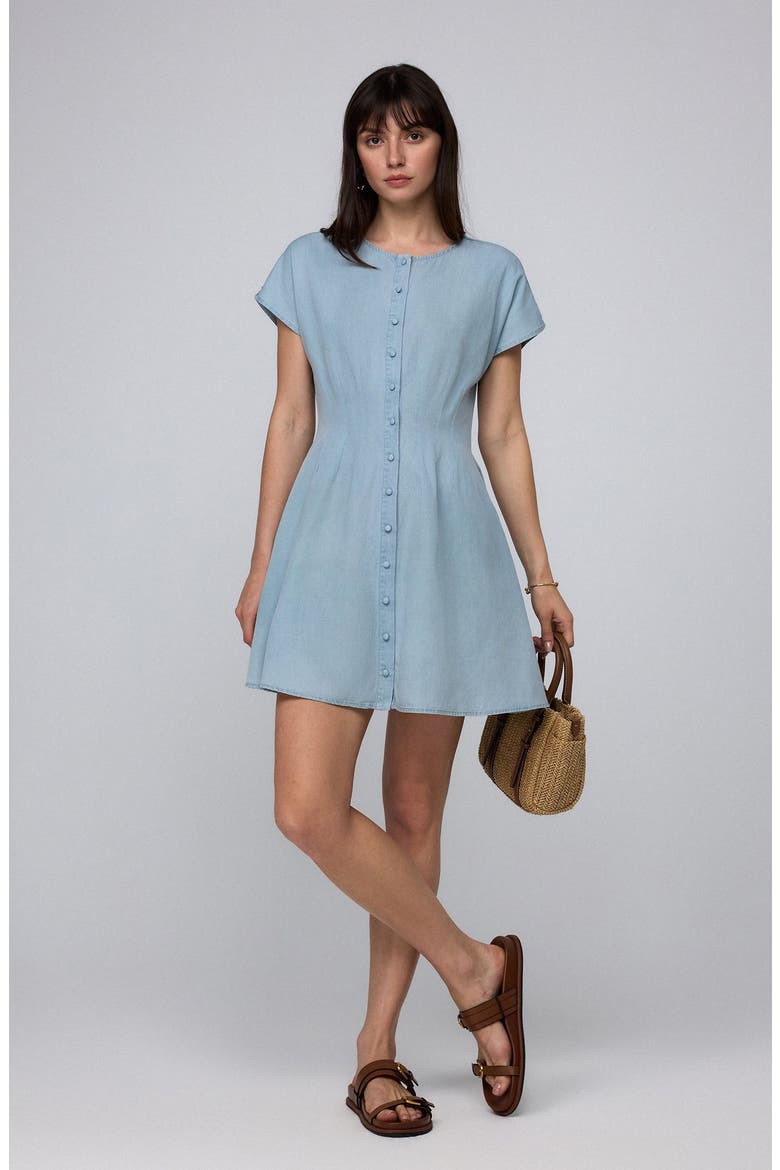 Faye Pleated Shirt Dress, Main, color, Chambray Blue