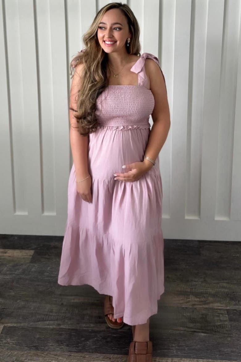 Bow Strap Tiered Midi Dress, Alternate, color, Mauve
