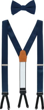 Trafalgar Sutton Solid Color Silk Brace and Bow Tie Combo