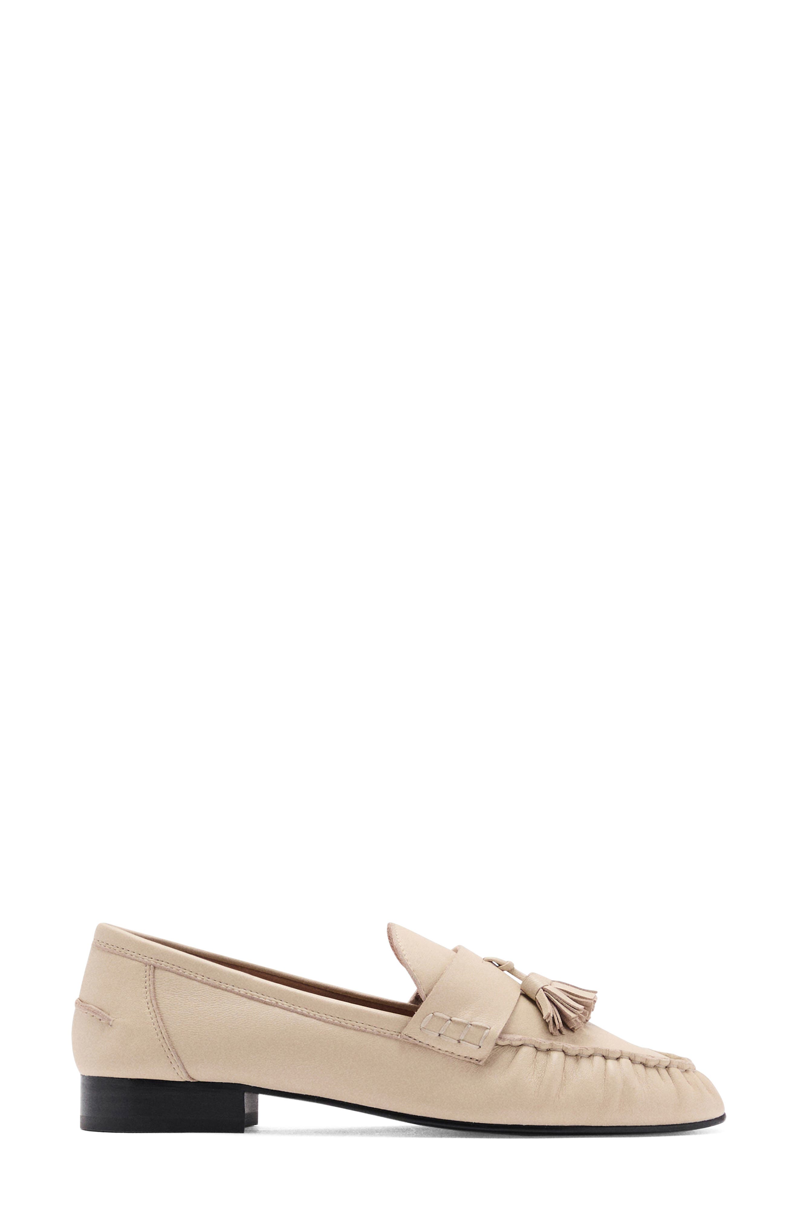 MANGO Tasseled Leather Loafer, Alternate, color, Beige