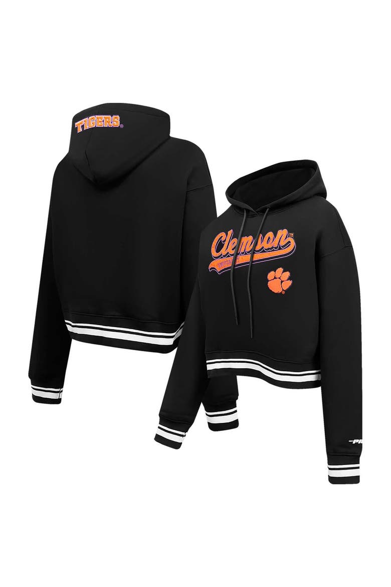 Women's Pro Standard Black Clemson Tigers Script Tail Fleece Cropped Pullover Hoodie, Main, color, Black