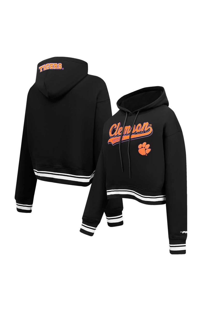 PRO STANDARD Women's Pro Standard Black Clemson Tigers Script Tail Fleece Cropped Pullover Hoodie, Main, color, Black