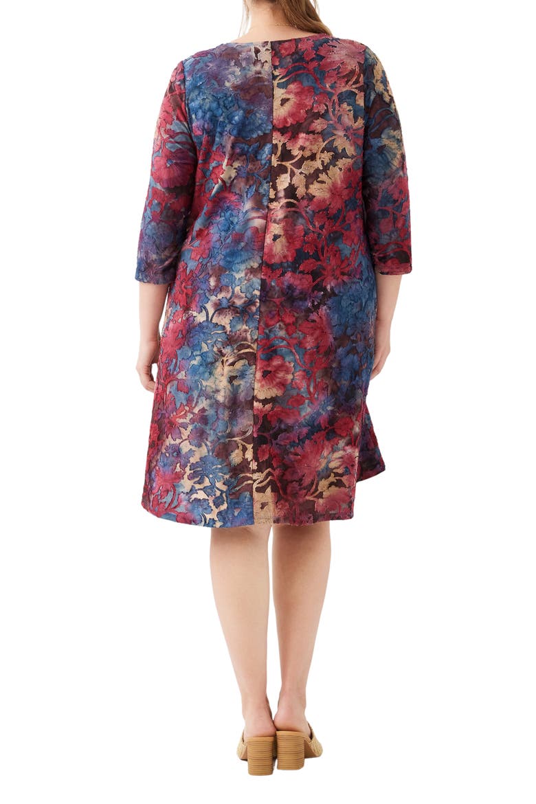 Maggie Floral Three-Quarter Sleeve Jersey Dress, Alternate, color, WINE