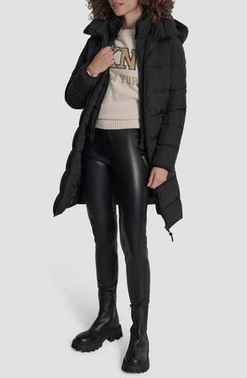 Bib Front Quilted Puffer Coat