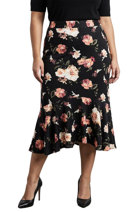 Floral Print Midi Skirt (Plus)