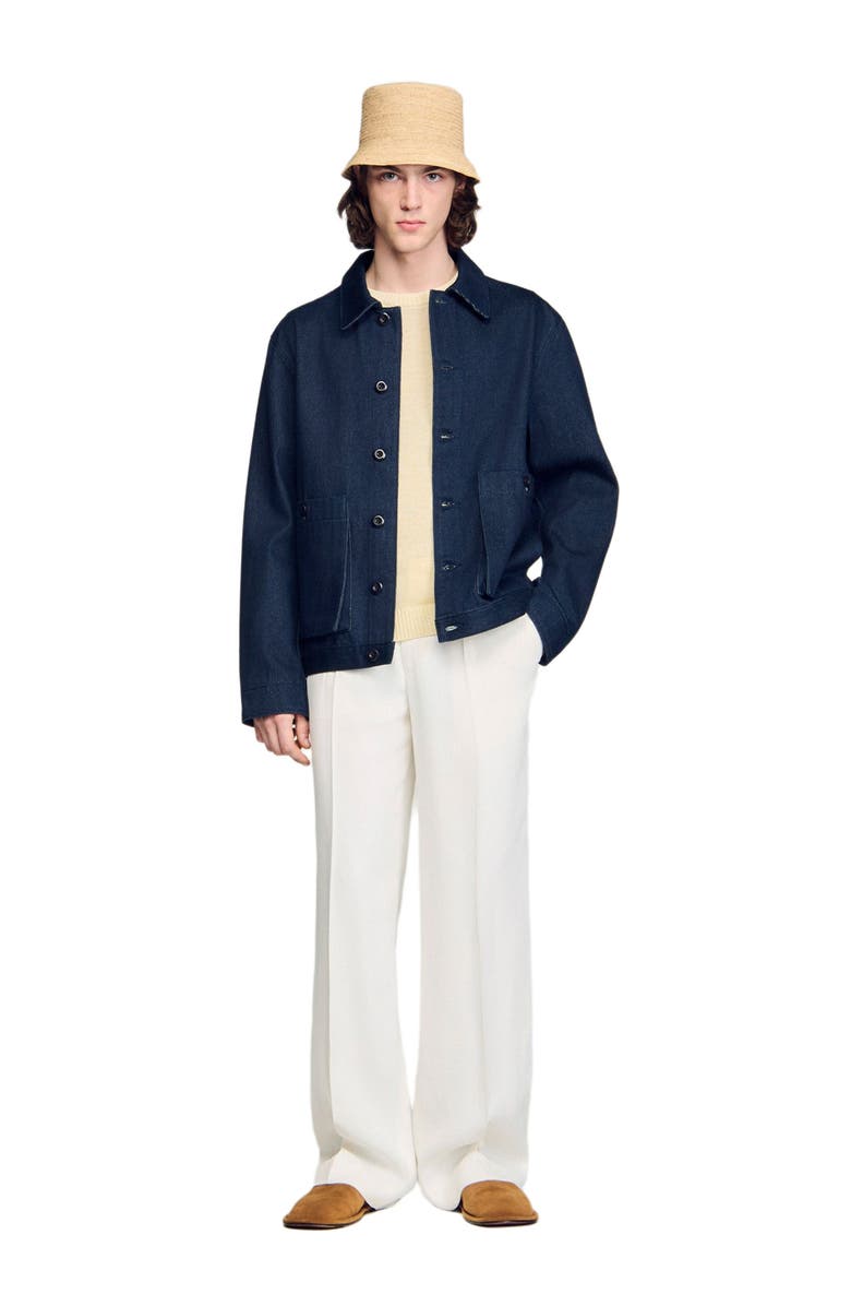 SANDRO Denim worker jacket, Alternate, color, Navy Blue