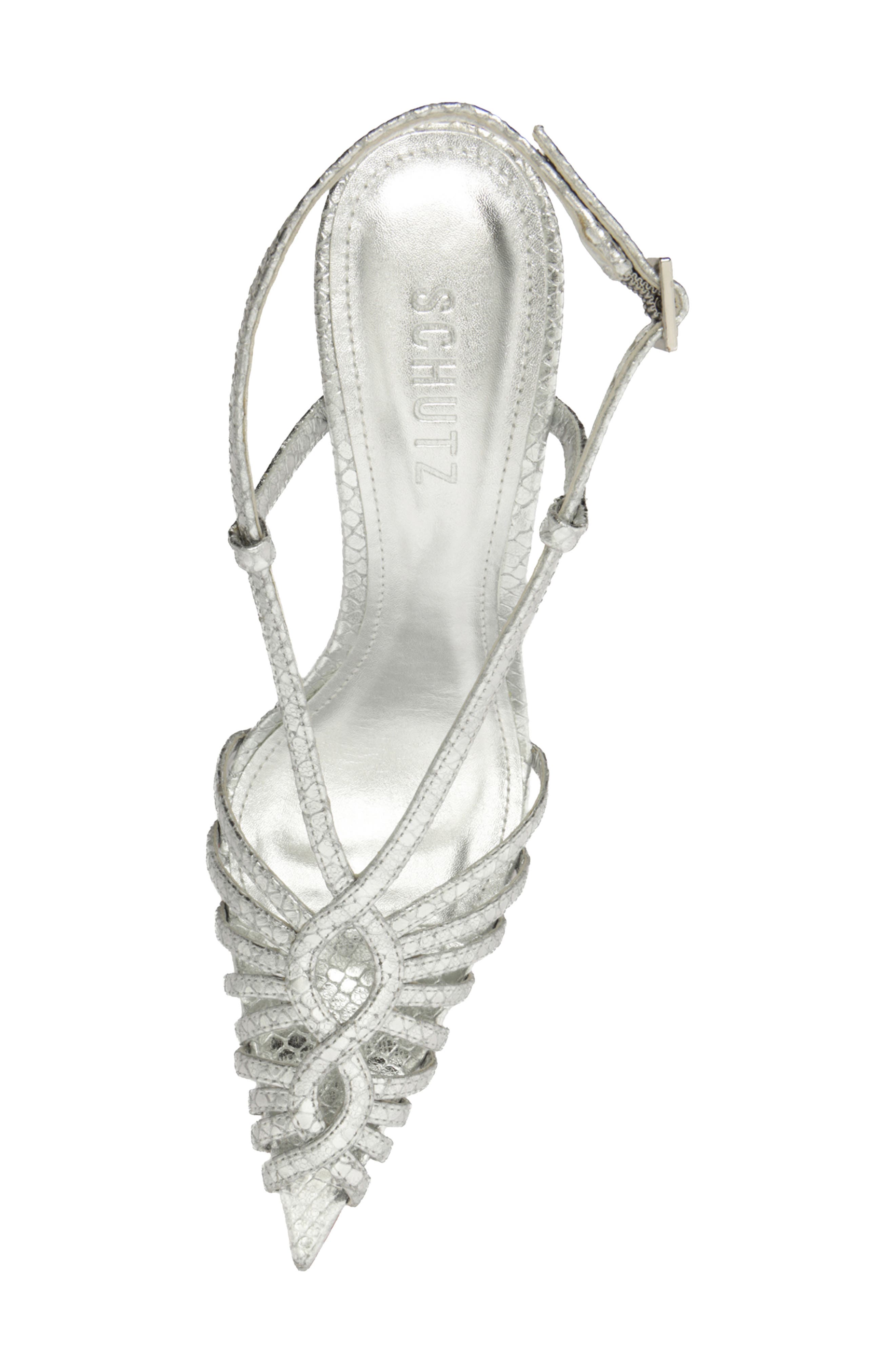 Schutz Seraphine Snakeskin Embossed Slingback Sandal, Alternate, color, Silver