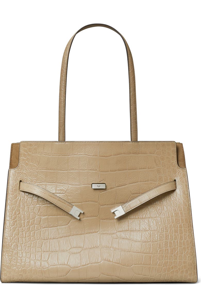 Tory Burch Lee Radziwill Croc Embossed Leather Tote, Main, color, Ginger Leaf