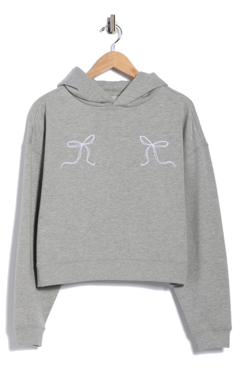 Embroidered Bow Cropped Hoodie, Alternate, color, HEATHER GREY