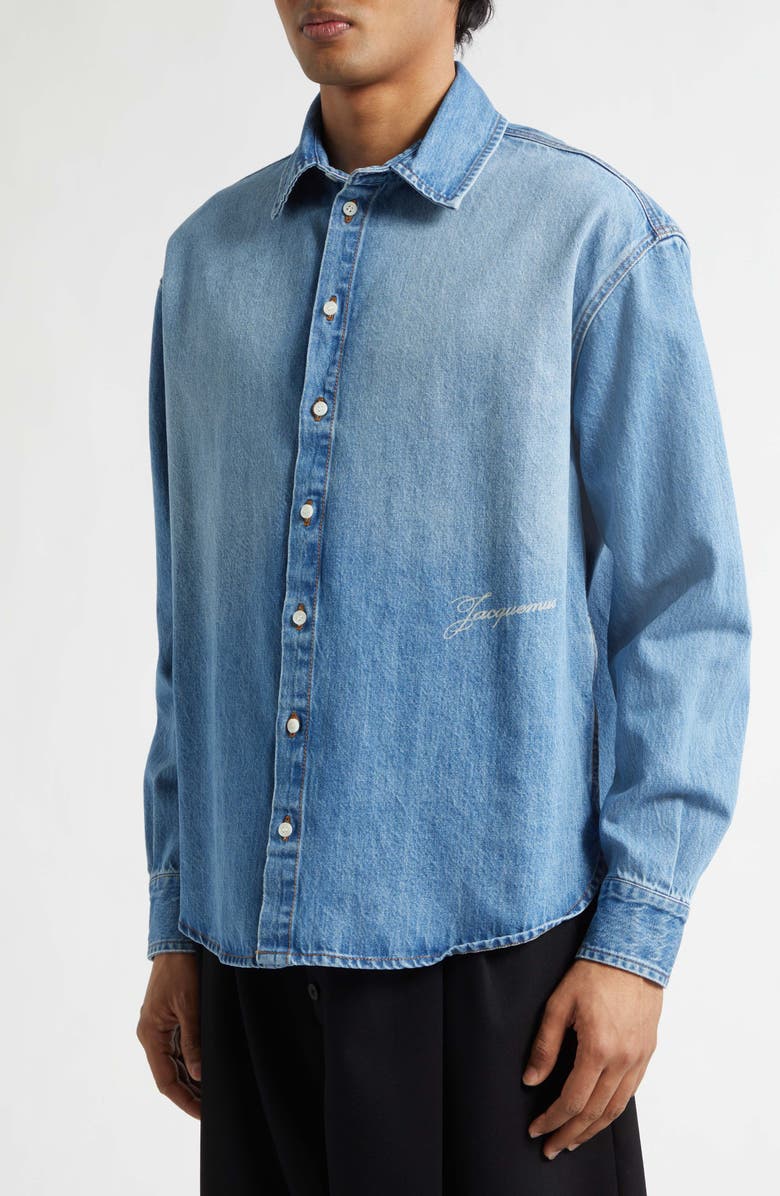 Jacquemus La Chemise de-Nîmes Simon Denim Button-Up Shirt, Alternate, color, Blue/ Tabac