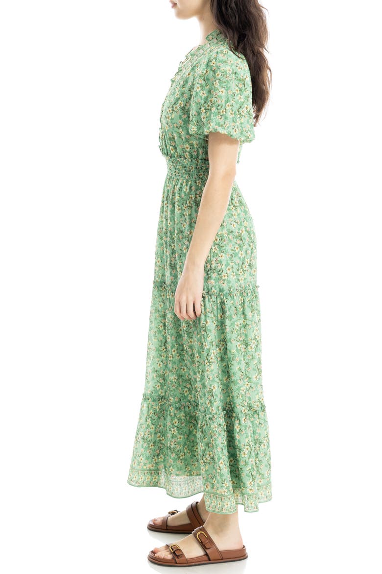 V-Neck Short Sleeve Tiered Maxi Dress, Alternate, color, GREEN TOSSED MEADOW