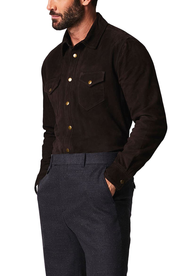 Suede Snap Front Work Shirt, Alternate, color, CHOCOLATE
