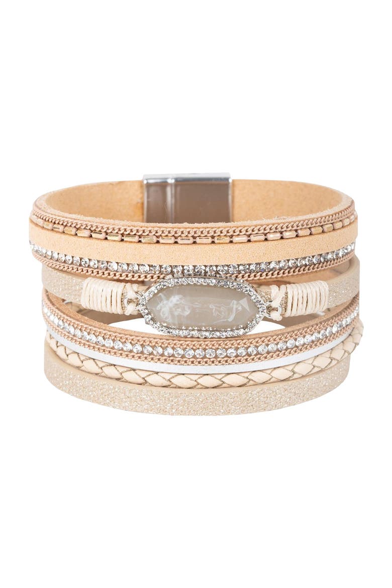 Dazzling Resin Stone Leather Bracelet, Main, color, GOLD