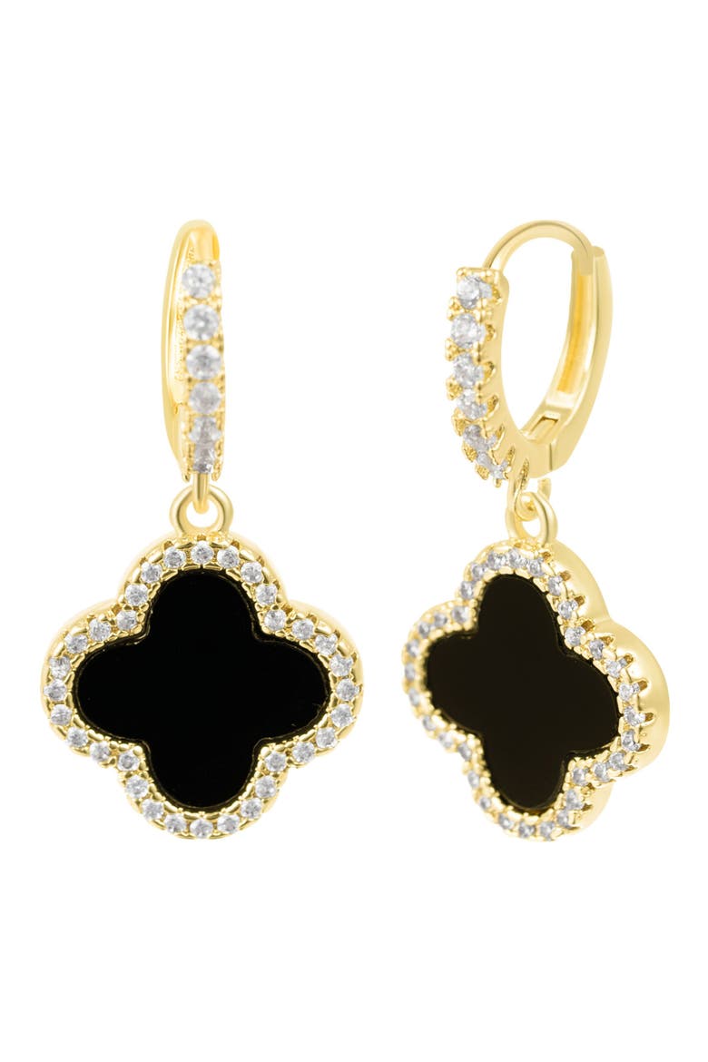 Crystal Halo Clover Drop Earrings, Main, color, BLACK
