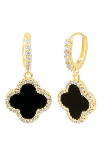 Adornia Crystal Halo Clover Drop Earrings In Black