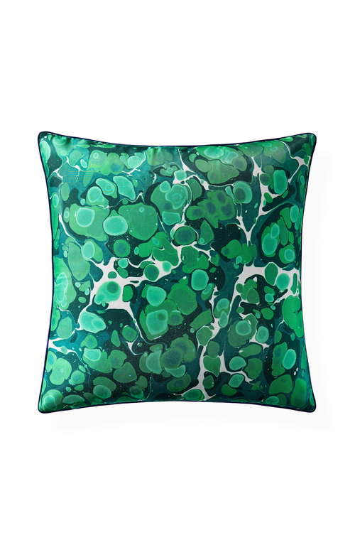 Jonathan Adler Marbleized Silk Pillow In Green
