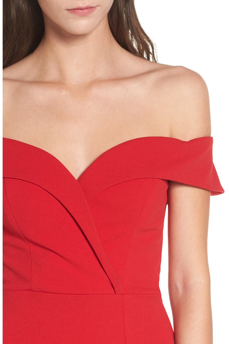 Off the Shoulder Body-Con Dress, Alternate, color, RED
