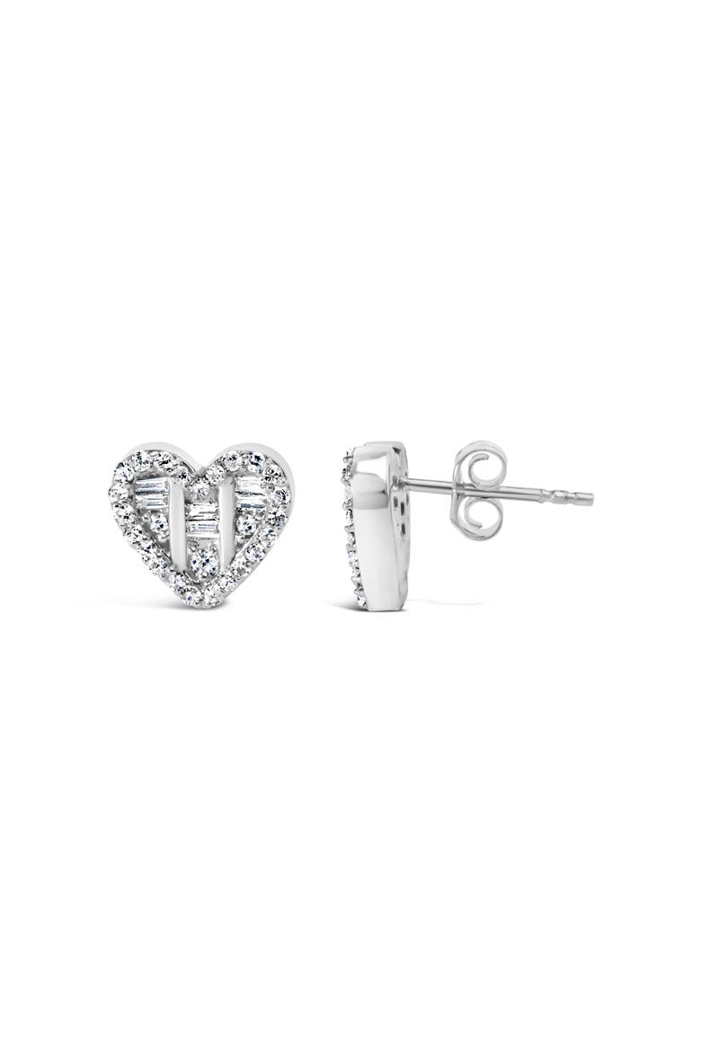 Silver 1/2 Cttw Round and Baguette Diamond Composite Heart Shaped Stud Earring, Alternate, color, White