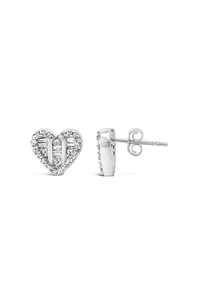 Haus of Brilliance Silver 1/2 Cttw Round and Baguette Diamond Composite Heart Shaped Stud Earring, Alternate, color, White