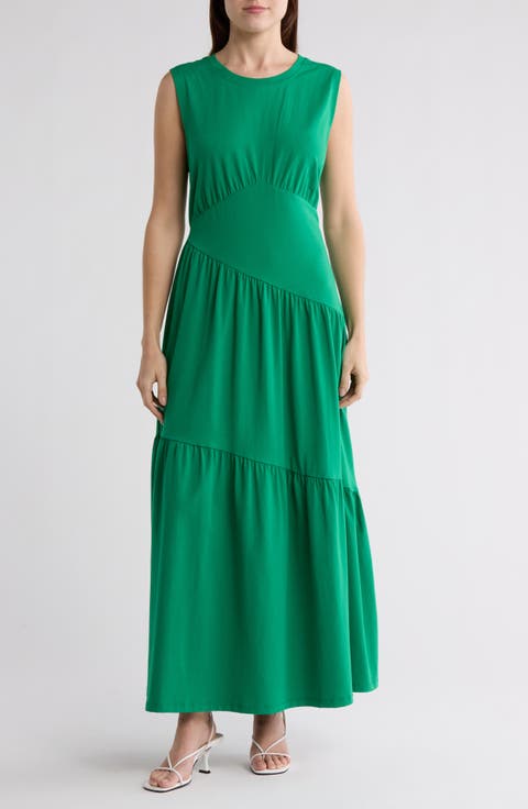 Tiered Stretch Cotton Maxi Dress