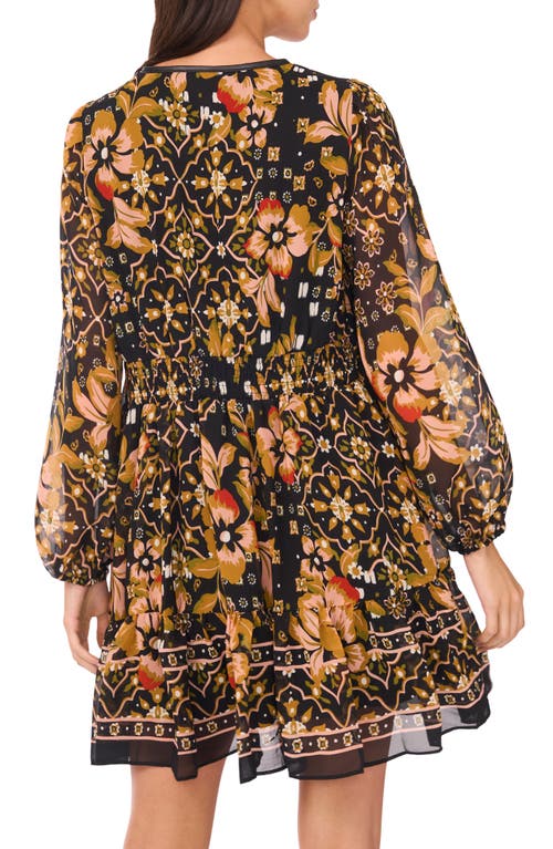 Halogen ® Tiered Long Sleeve Keyhole Dress In Black
