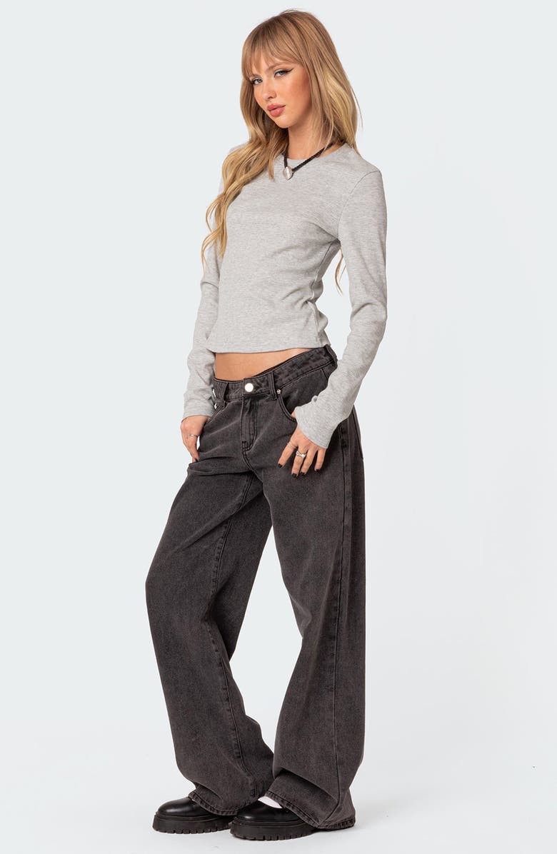 EDIKTED Marny Crop Waffle Top, Alternate, color, Gray Melange