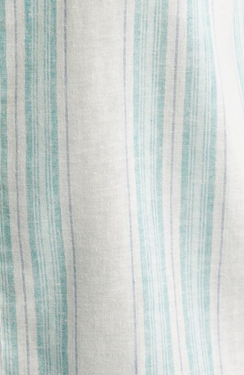 Rails Carson Stripe Short Sleeve Stretch Linen Blend Button-up Shirt In Blue