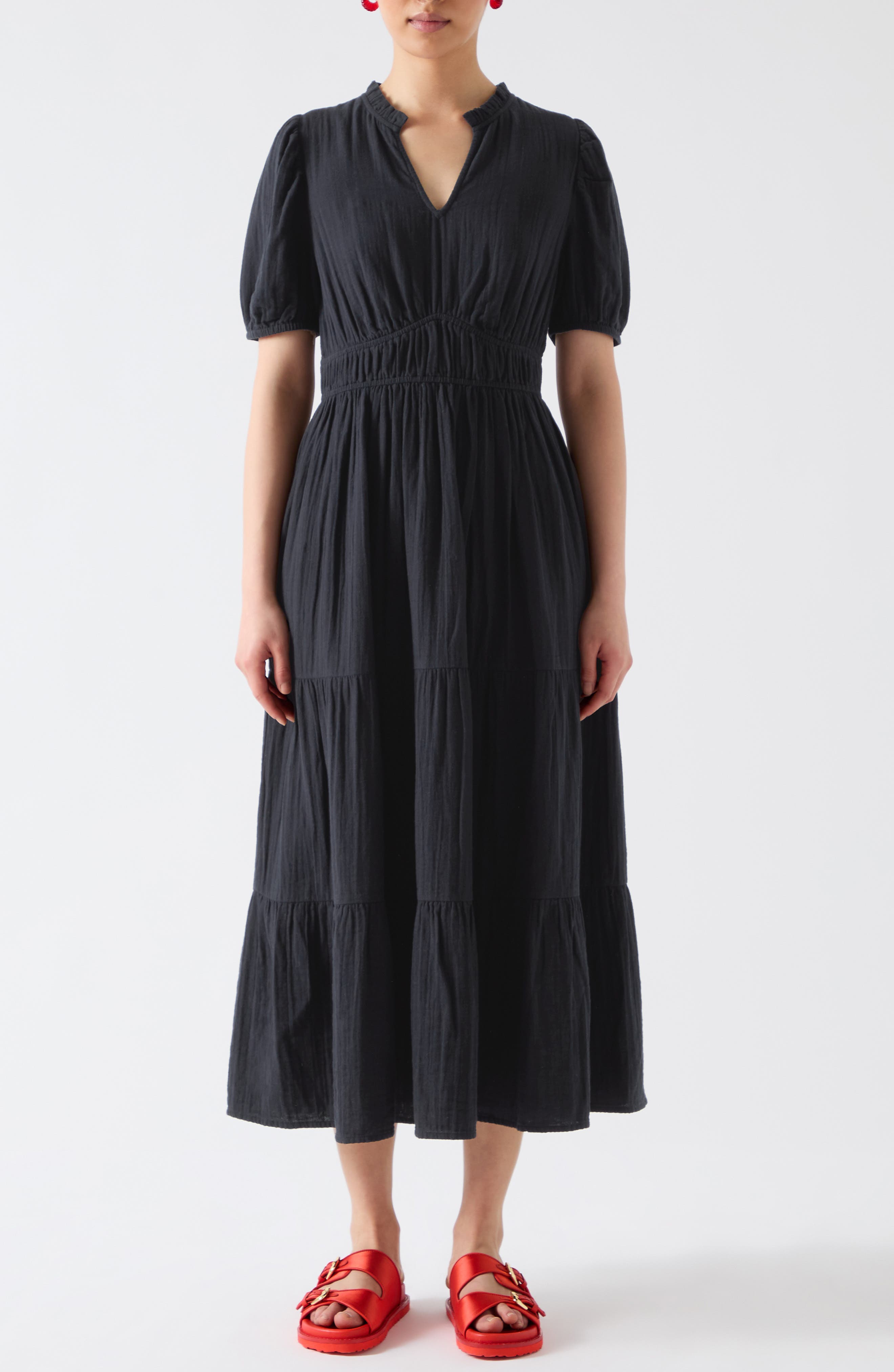 LK Bennett Felicity Short Sleeve Gathered Cotton Midi Dress (Women ...