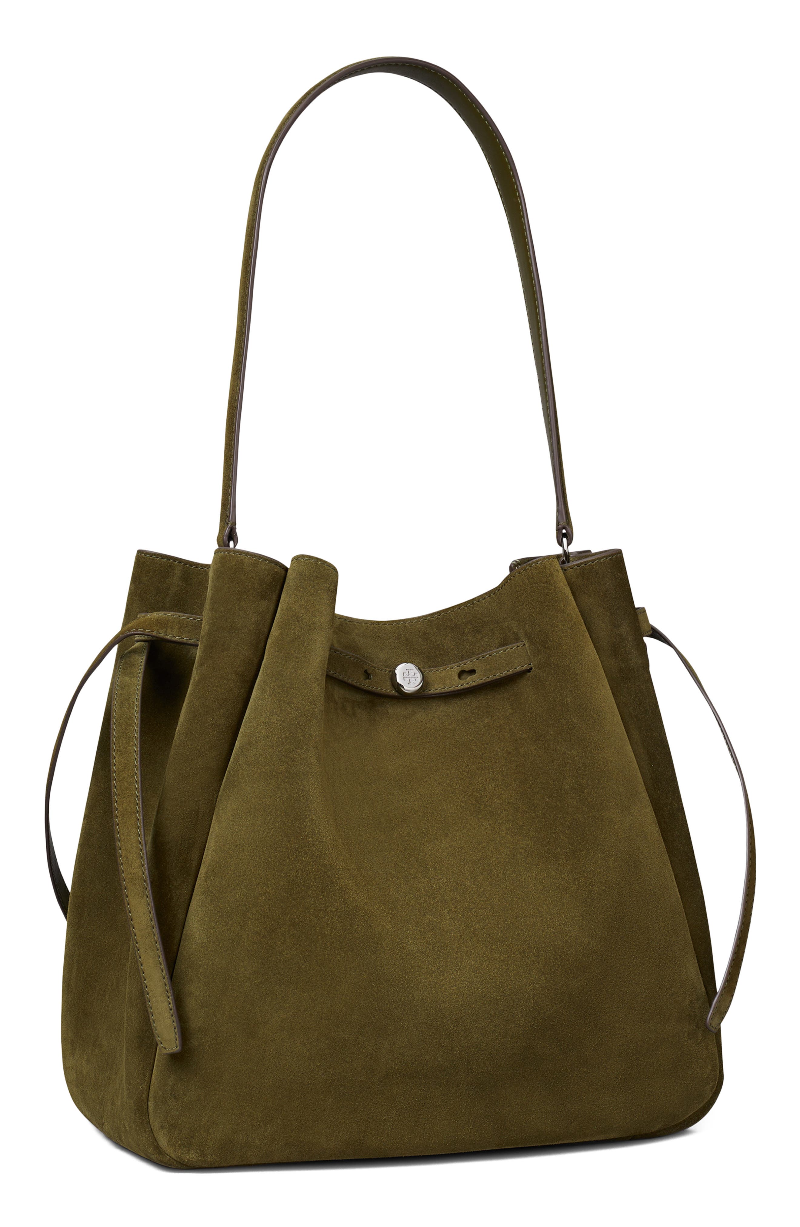 Large Romy Suede Bucket Bag, Alternate, color, LECCIO