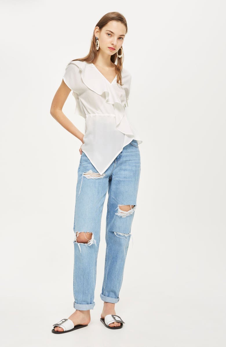 Topshop Ruffle Asymmetrical Drawstring Blouse, Alternate, color,