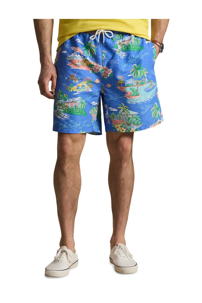 Big & Tall Bahamas Bear Traveler Swim Trunks, Main, color, BLUE