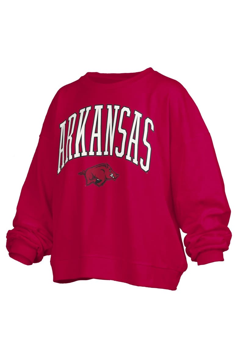 Women's Pressbox Cardinal Arkansas Razorbacks Janise Arch Over Logo Waist Length Oversized Pullover Sweatshirt, Alternate, color, Cardinal