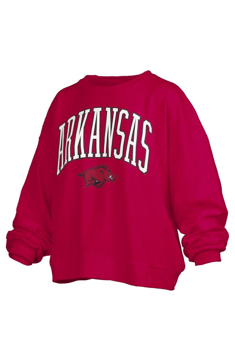 PRESSBOX Women's Pressbox Cardinal Arkansas Razorbacks Janise Arch Over Logo Waist Length Oversized Pullover Sweatshirt, Alternate, color, Cardinal