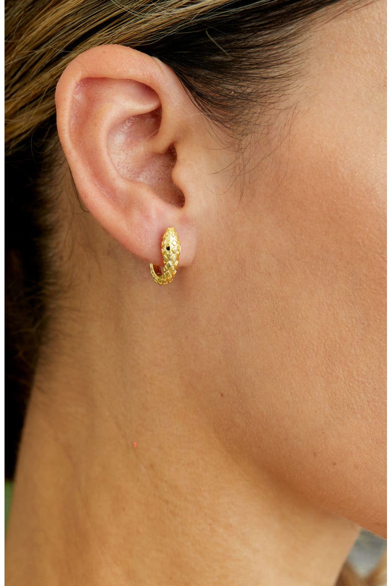 18K Yellow Gold Vermeil Black CZ Snake Huggie Earrings, Alternate, color, YELLOW