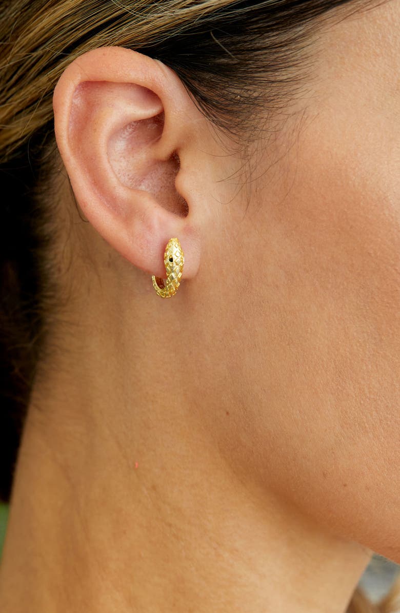 SAVVY CIE JEWELS 18K Yellow Gold Vermeil Black CZ Snake Huggie Earrings, Alternate, color,