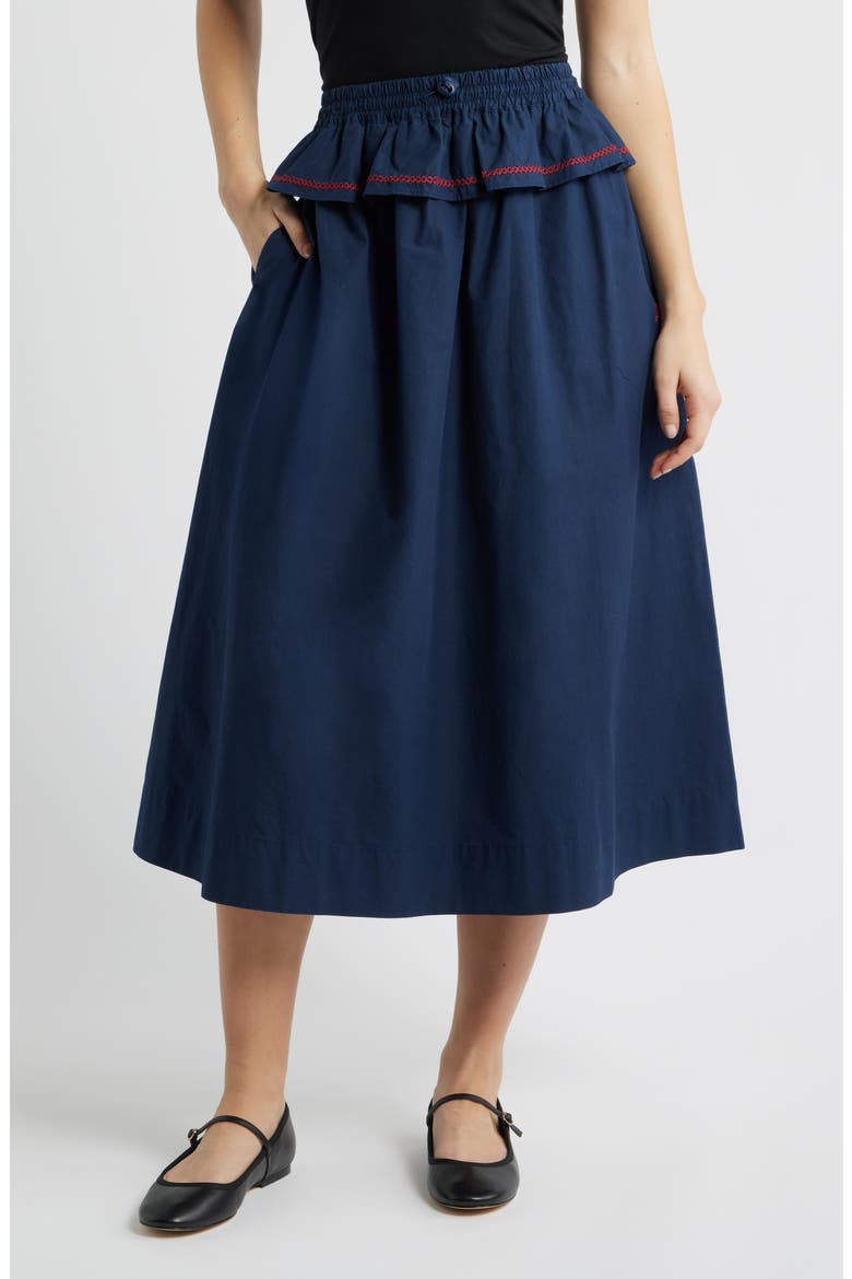 Sigrid Peplum Waist Midi Skirt, Main, color, NAVY