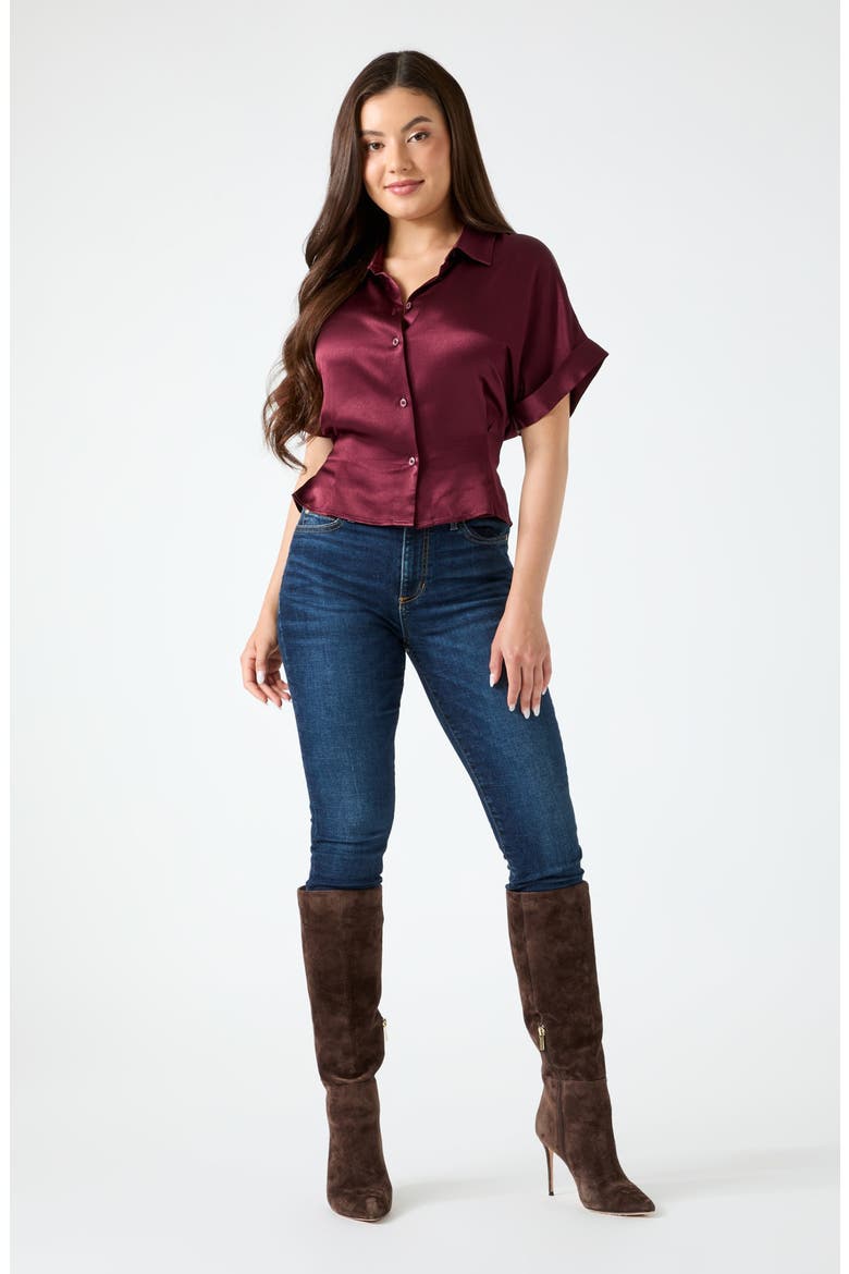 Julie Satin Tie Front Shirt, Alternate, color, BURGUNDY