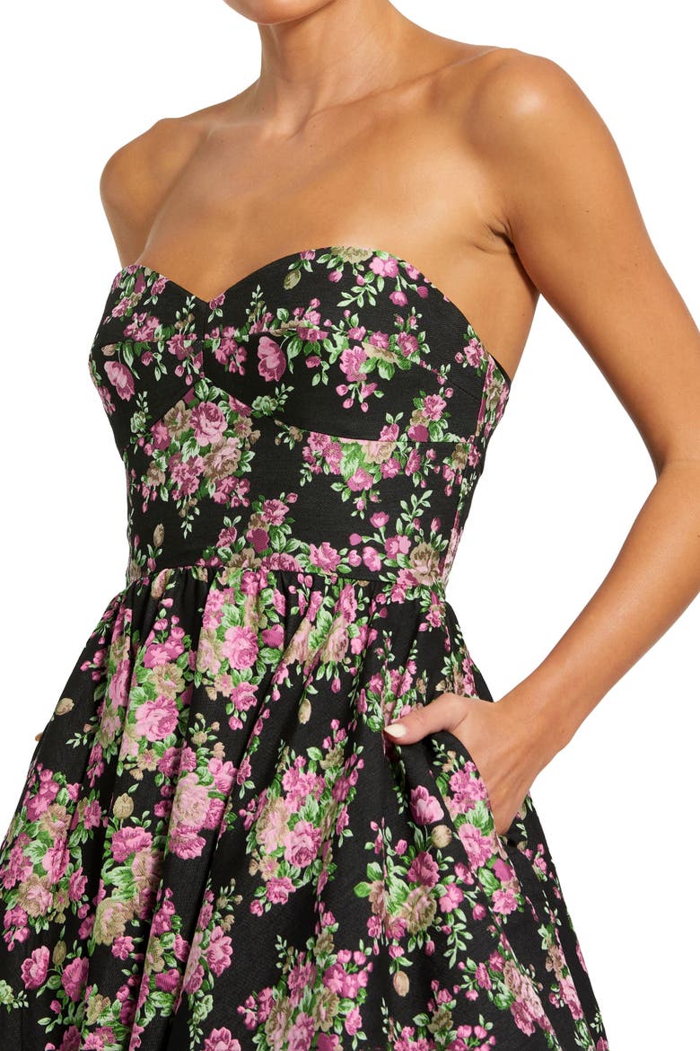 Strapless Sweetheart Brocade Floral A Line Gown, Alternate, color, Black Multi