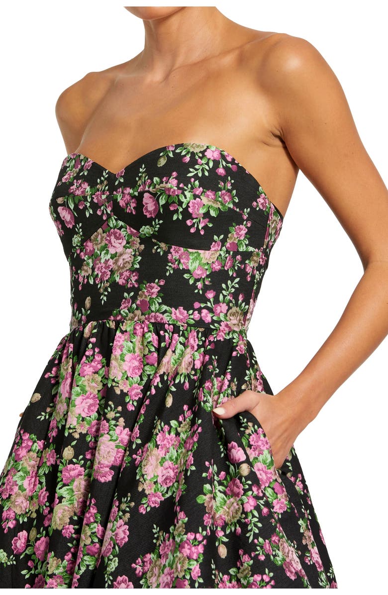 Mac Duggal Strapless Sweetheart Brocade Floral A Line Gown, Alternate, color, Black Multi