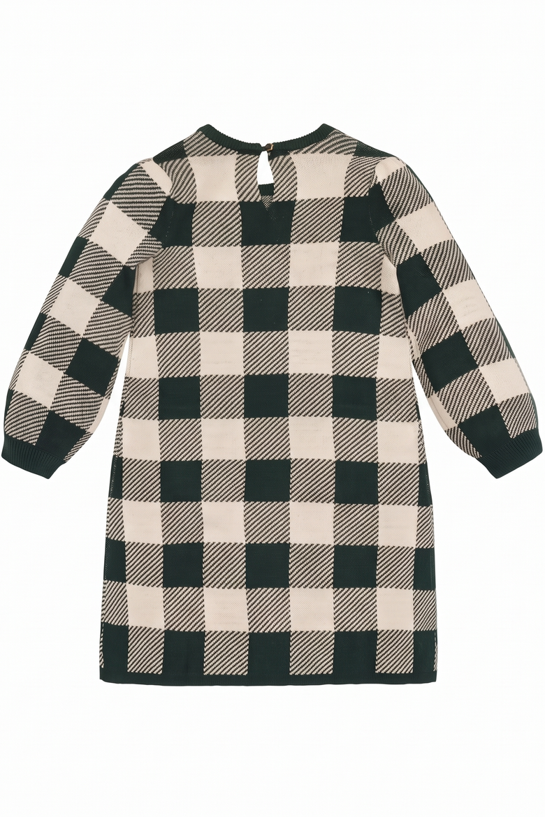 Kids' Organic Cotton Puff Sleeve Sweater Dress, Alternate, color, Deep Green Check