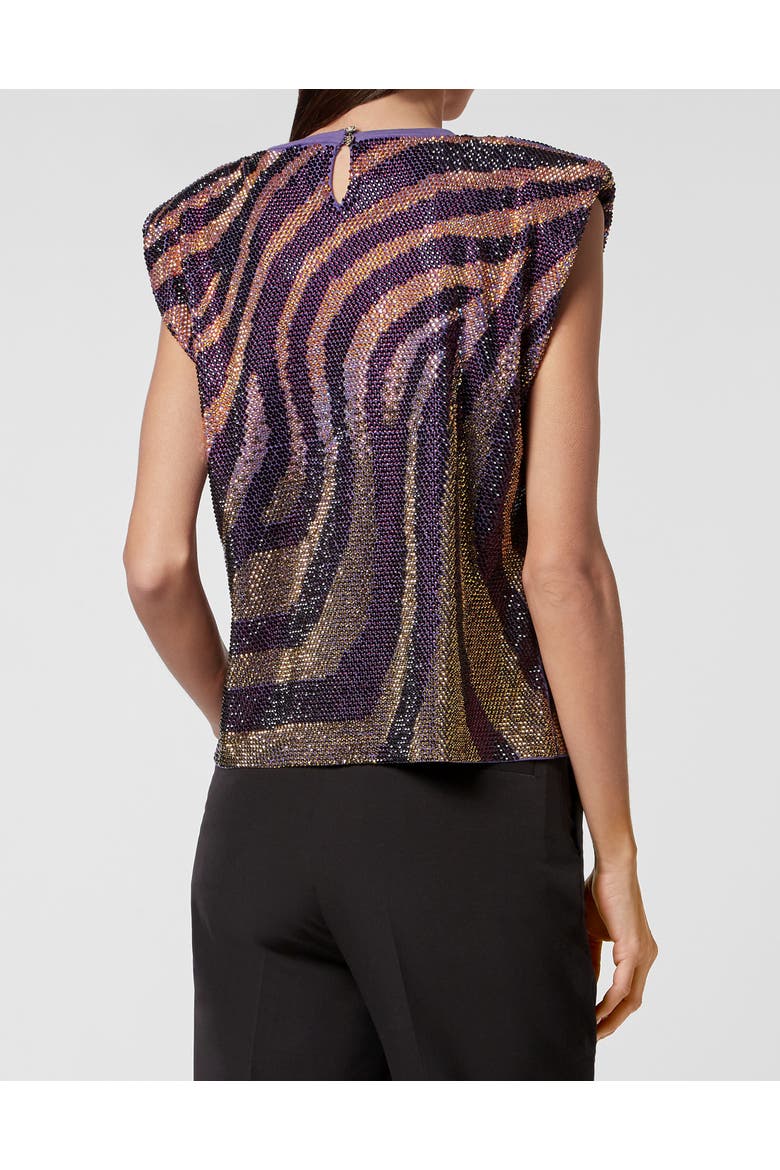 T-Shirt Round Neck Women, Alternate, color, purple/lightgold